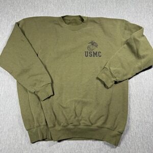 USMC Sweatshirt Mens Olive Green US Marine Corps Military Logo Crewneck Fleece